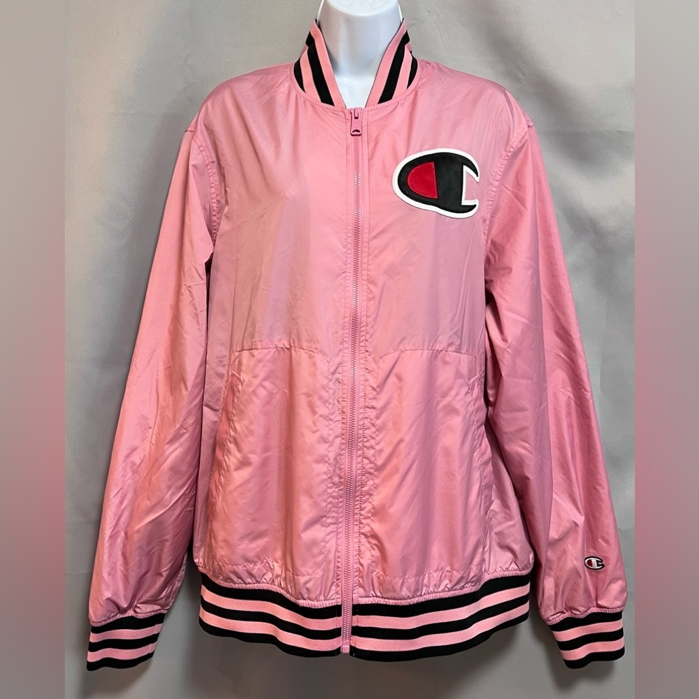 Champion Women's Windbreaker Zip Jacket Size Large  Pink Champion Logo‎